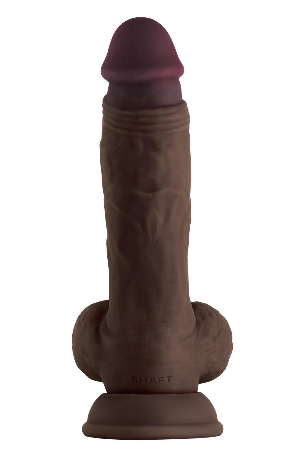 SHAFT MODEL A 8.5 INCH LIQUID SILICONE DONG WITH BALLS MAHOGANY