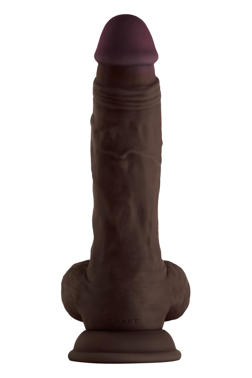 SHAFT MODEL A 9.5 INCH LIQUID SILICONE DONG WITH BALLS MAHOGANY