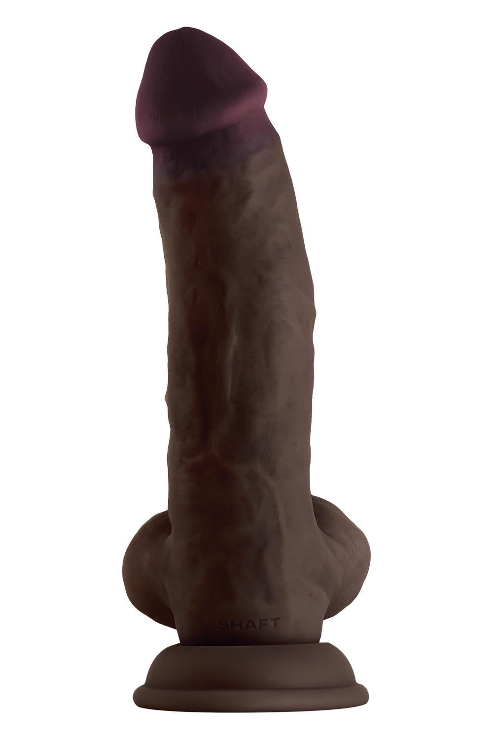 SHAFT MODEL N 8.5 INCH LIQUID SILICONE DONG WITH BALLS MAHOGANY